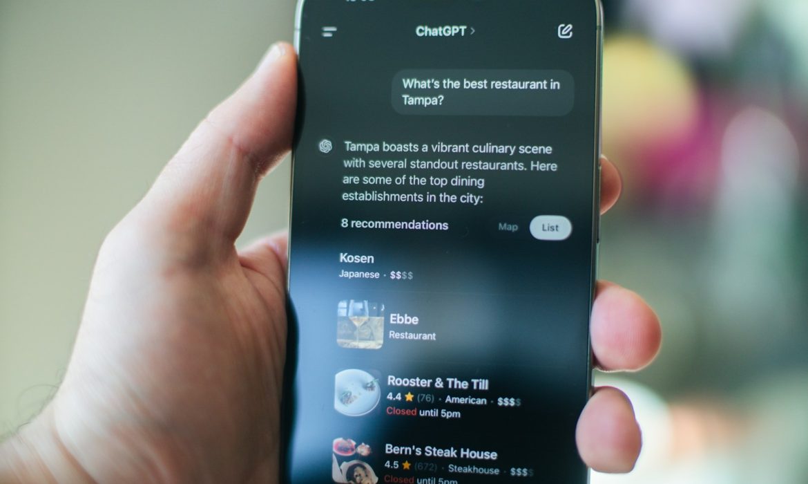 Someone uses chatgpt to find a restaurant.